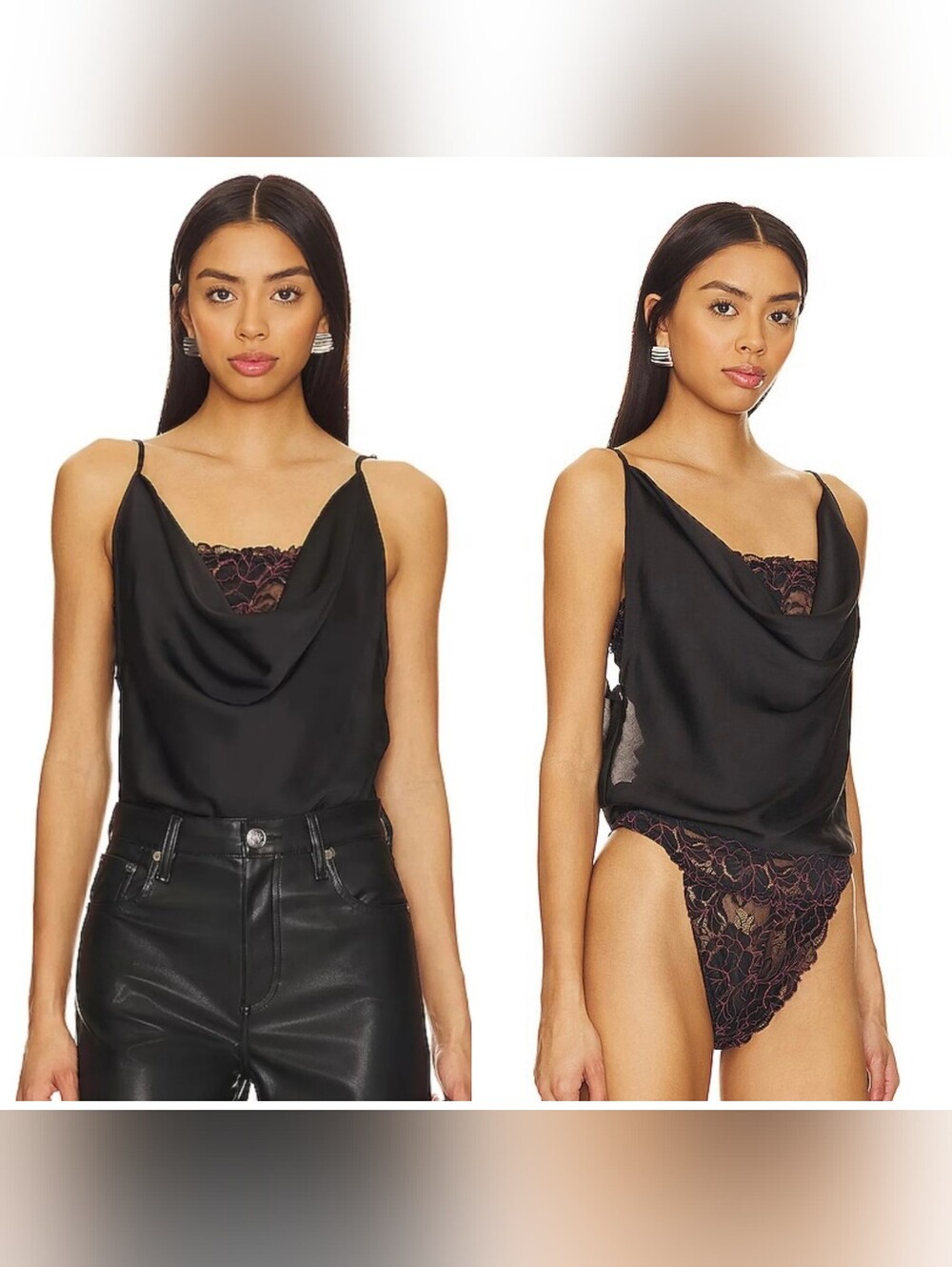 Free People Intimately DOUBLE DATE Lace Layer Bodysuit, XS-Small, Black, Cami